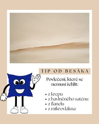 ✨ Tip od BESÁKA ✨ 👉Žehličku nechte odpočívat! Krep, bavlněný satén, v zimě flanel, v letě mikrovlákno - vypadá skvěle i...